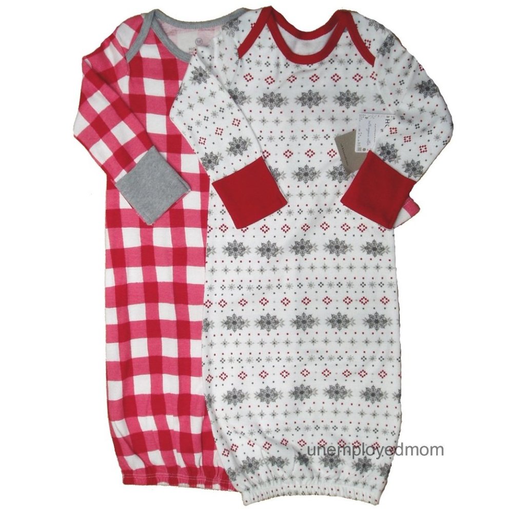 Holiday Gowns Baby Boys Girls Fair Isle Organic Cotton Sleeper Grey Red 2-Pack